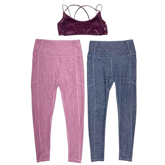 VICTORIA'S SECRET SET OF 3: 2 VS Leggings Sz 6, PINK Purple Velvet Bralette Sz M - Picture 1 of 8